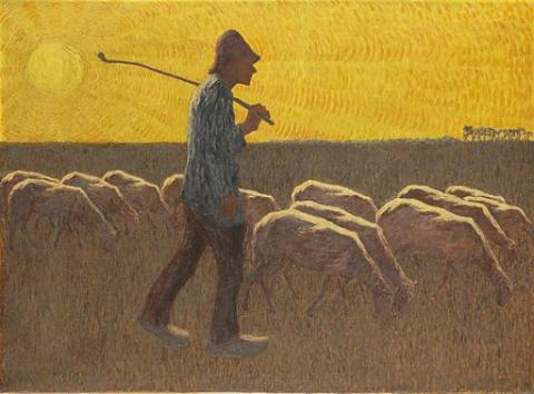 Shepherd with sheep